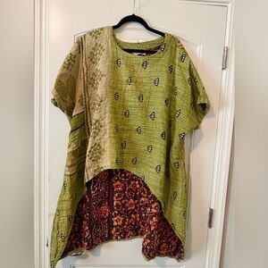 Green Patchwork Short-Sleeve Women's Top